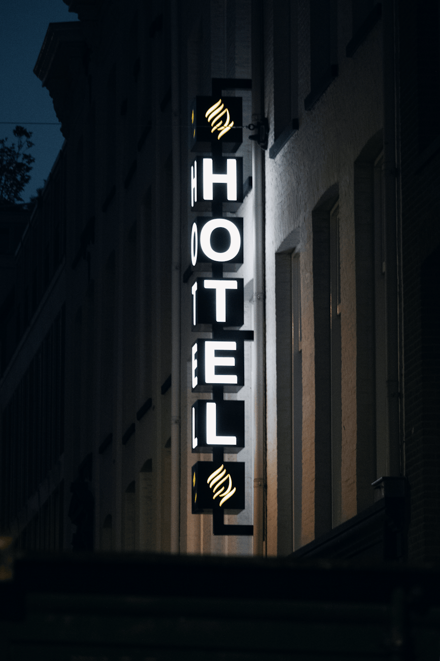 neon hotel light at night